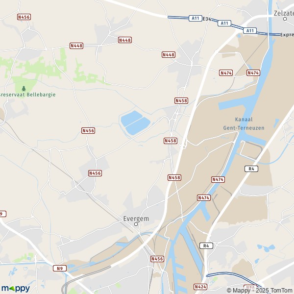 De kaart voor de stad 9030-9940 Evergem