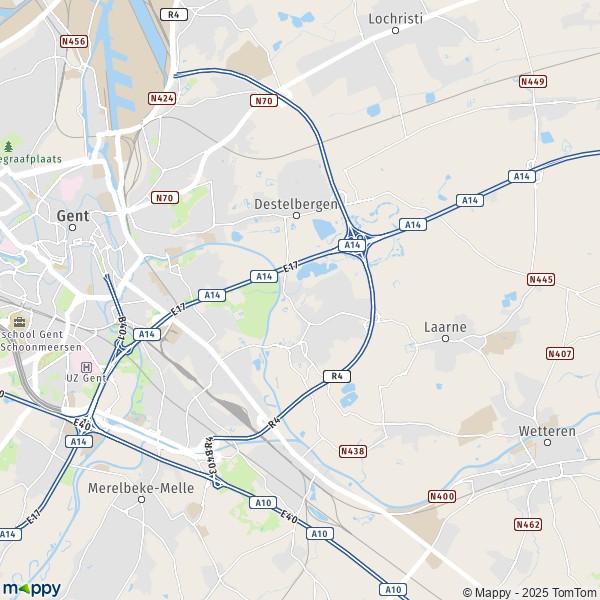 De kaart voor de stad 9041-9270 Destelbergen
