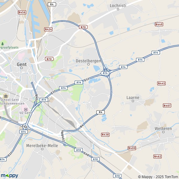 De kaart voor de stad 9070 Destelbergen