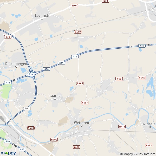 De kaart voor de stad 9070-9270 Laarne