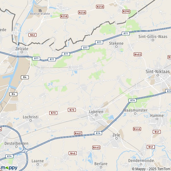 De kaart voor de stad 9080-9290 Lokeren