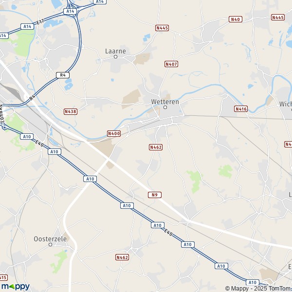 De kaart voor de stad 9090-9860 Wetteren