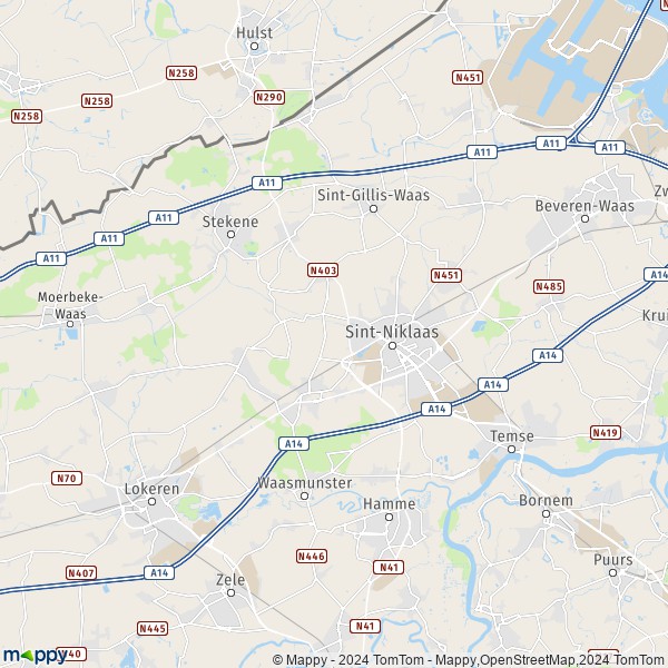 De kaart voor de stad 9100-9112 Sint-Niklaas