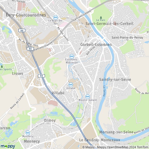 De kaart voor de stad Corbeil-Essonnes 91100