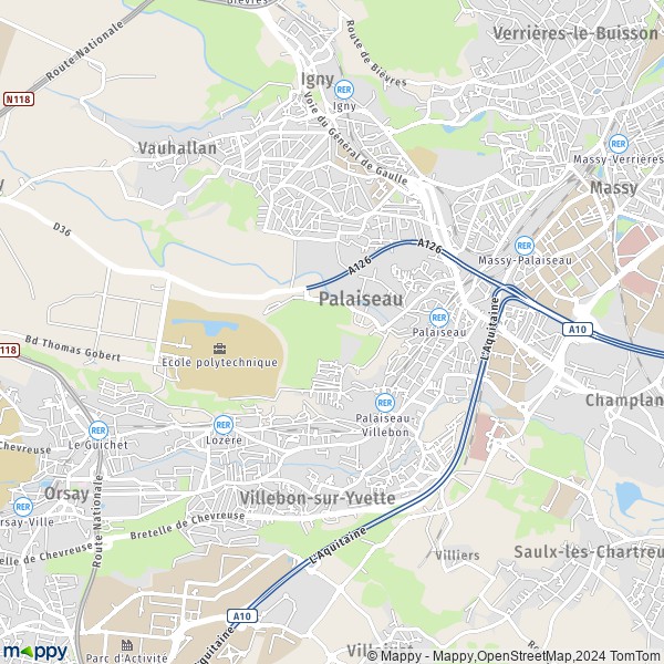 De kaart voor de stad Palaiseau 91120