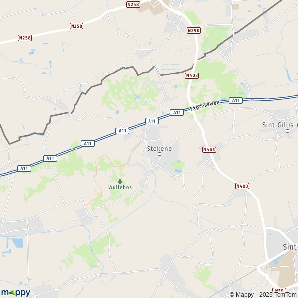 De kaart voor de stad 9180-9190 Stekene