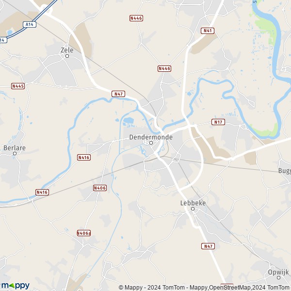 De kaart voor de stad 9200 Dendermonde