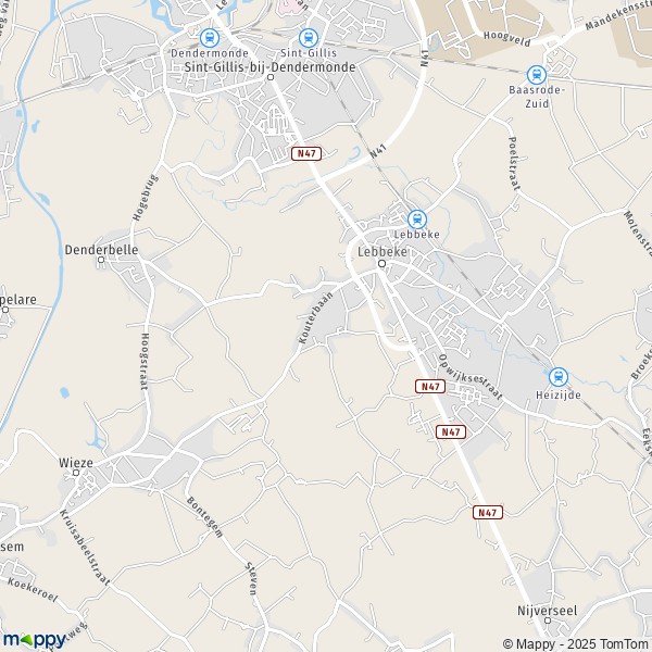 De kaart voor de stad 9200-9280 Lebbeke