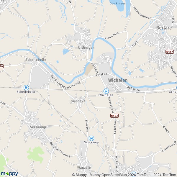De kaart voor de stad 9200-9260 Wichelen