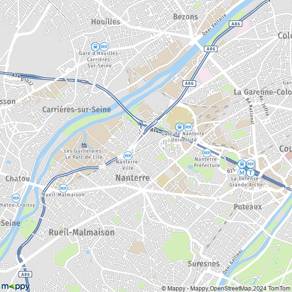 De kaart voor de stad Nanterre 92000