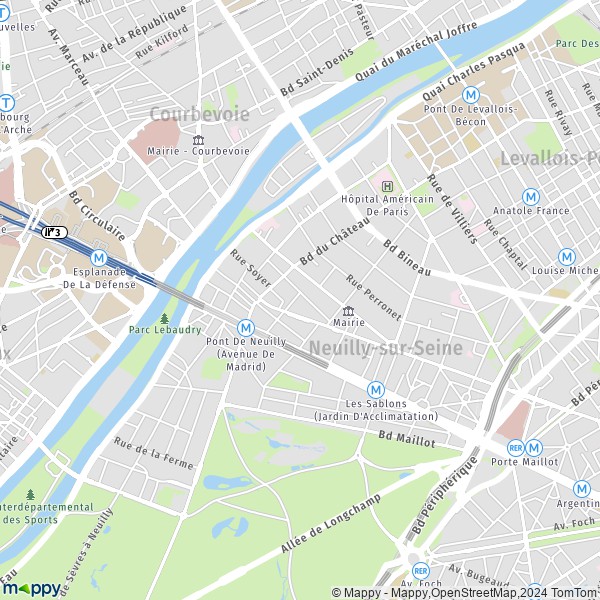 De kaart voor de stad Neuilly-sur-Seine 92200