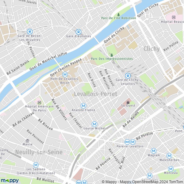 De kaart voor de stad Levallois-Perret 92300