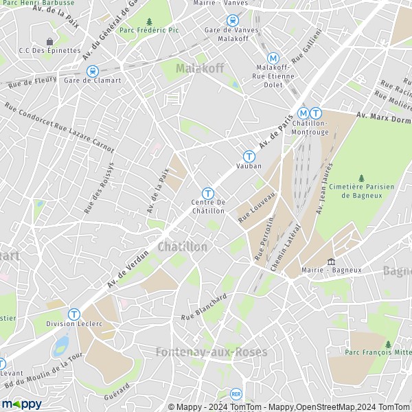 De kaart voor de stad Châtillon 92320