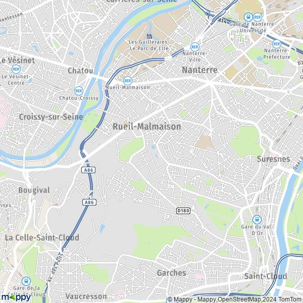 De kaart voor de stad Rueil-Malmaison 92500