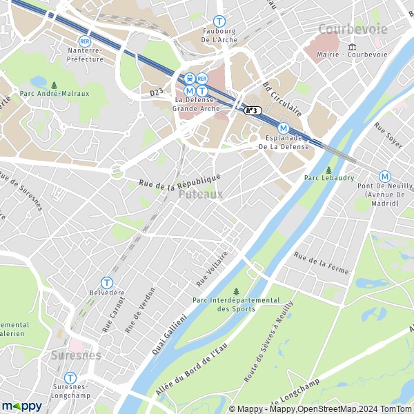 De kaart voor de stad Puteaux 92800