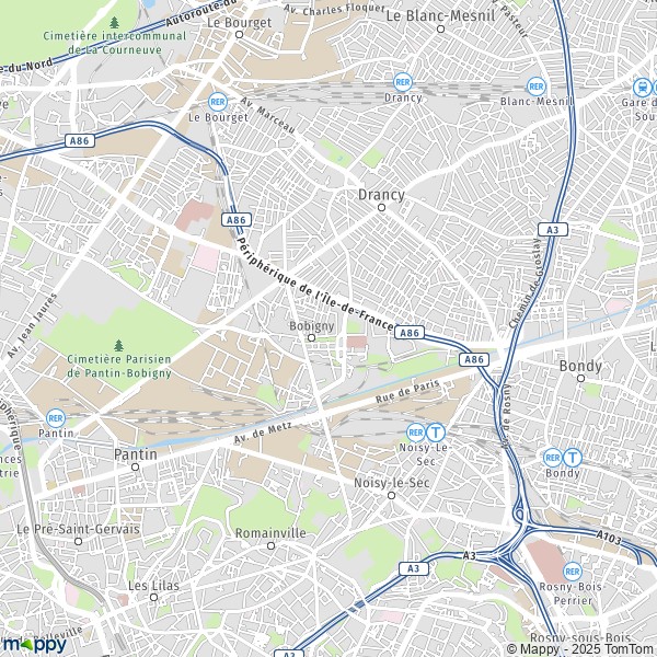 De kaart voor de stad Bobigny 93000