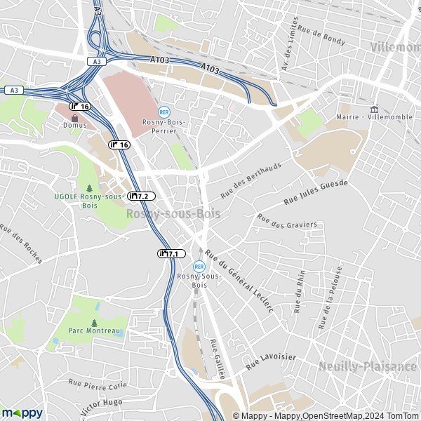 De kaart voor de stad Rosny-sous-Bois 93110
