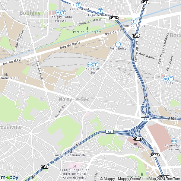 De kaart voor de stad Noisy-le-Sec 93130