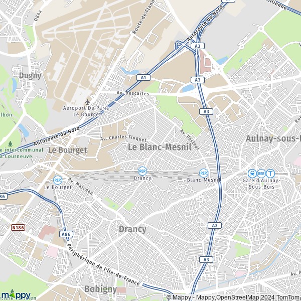 De kaart voor de stad Le Blanc-Mesnil 93150