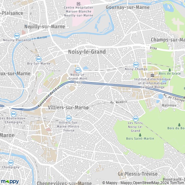 De kaart voor de stad Noisy-le-Grand 93160