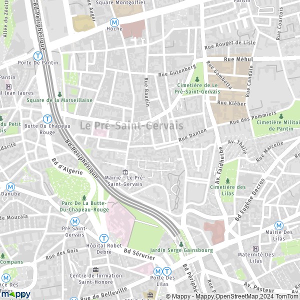 De kaart voor de stad Le Pré-Saint-Gervais 93310