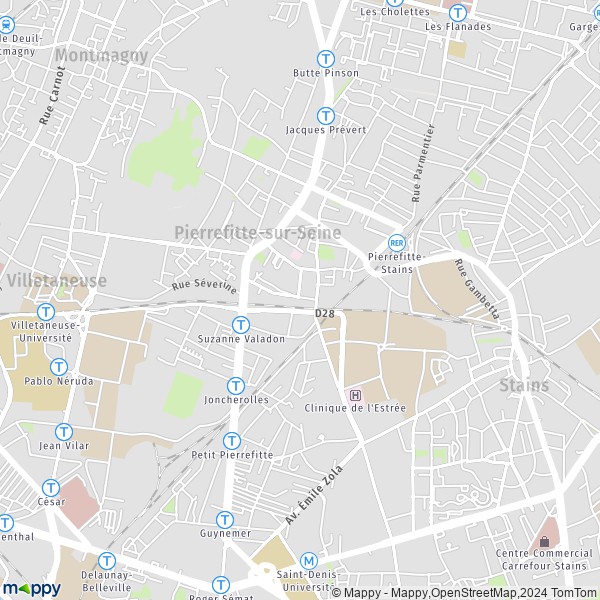 De kaart voor de stad Pierrefitte-sur-Seine 93380