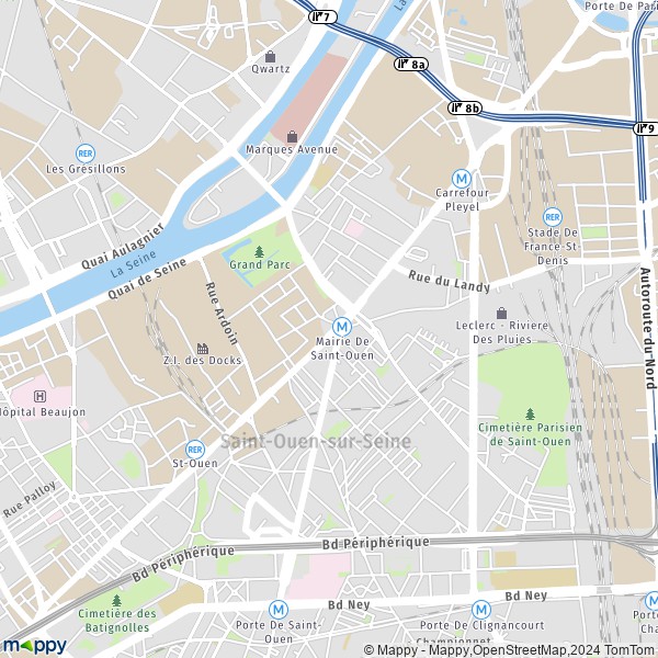 De kaart voor de stad Saint-Ouen-sur-Seine 93400