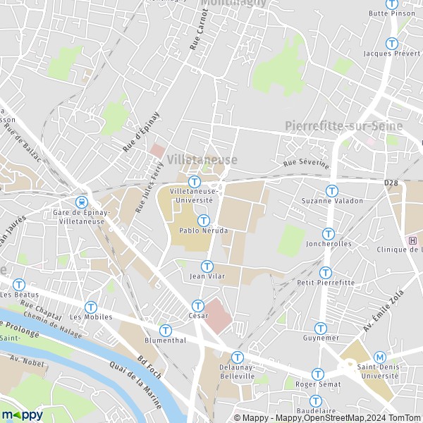 De kaart voor de stad Villetaneuse 93430