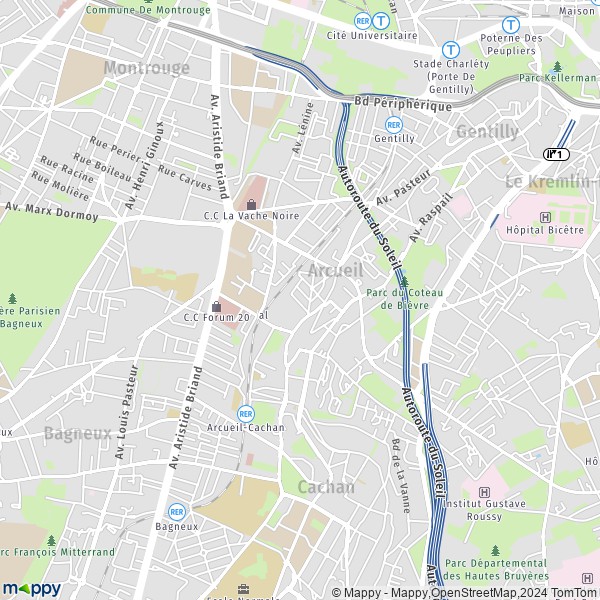 De kaart voor de stad Arcueil 94110