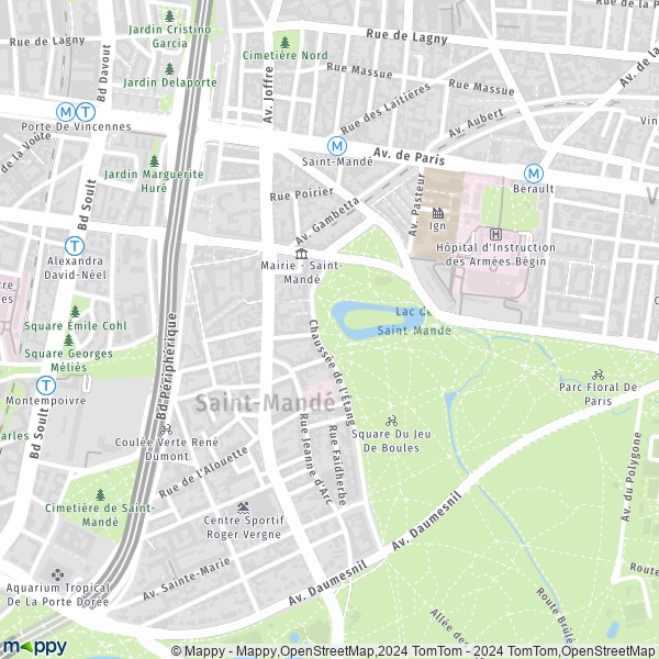 De kaart voor de stad Saint-Mandé 94160