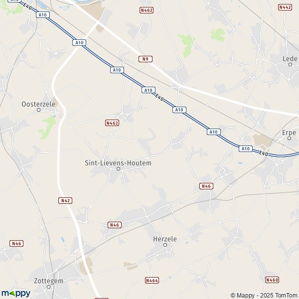 De kaart voor de stad 9420-9860 Sint-Lievens-Houtem