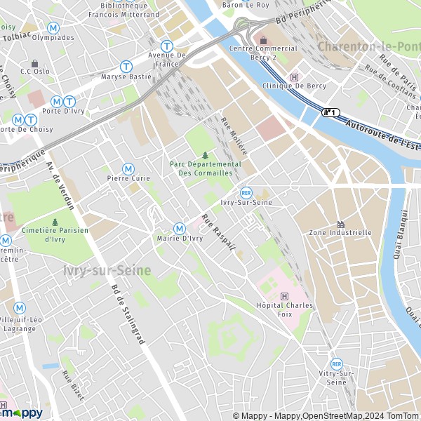 De kaart voor de stad Ivry-sur-Seine 94200