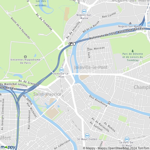 De kaart voor de stad Joinville-le-Pont 94340