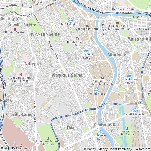 De kaart voor de stad Vitry-sur-Seine 94400