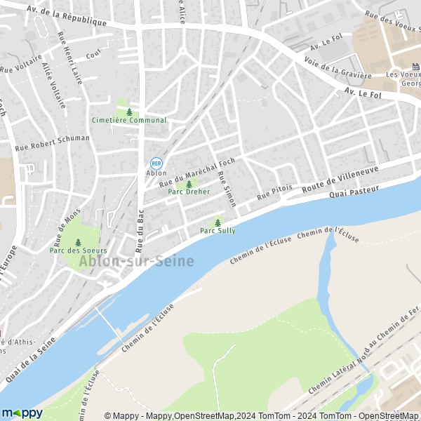De kaart voor de stad Ablon-sur-Seine 94480