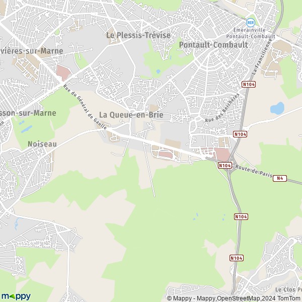 De kaart voor de stad La Queue-en-Brie 94510