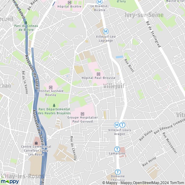 De kaart voor de stad Villejuif 94800