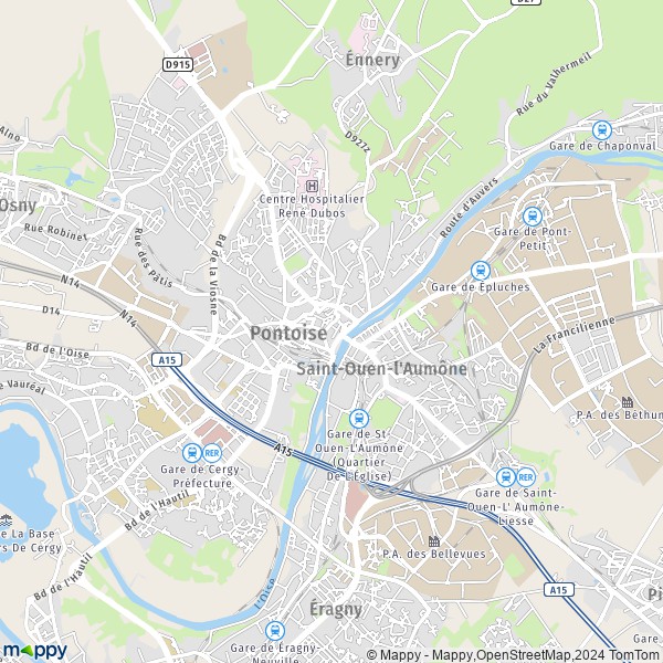 De kaart voor de stad Pontoise 95000-95300