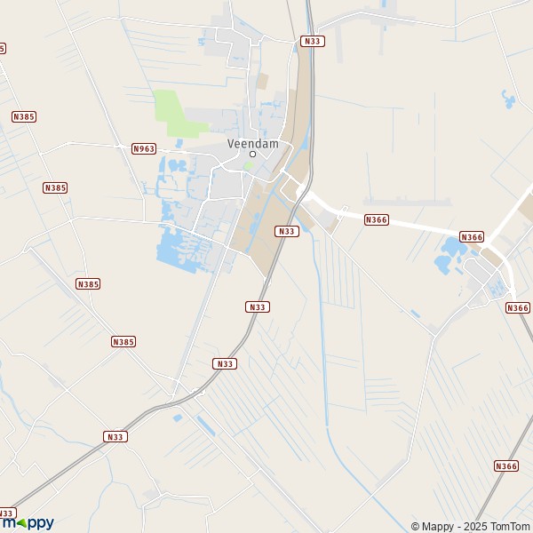 De kaart voor de stad Veendam 9512-9663