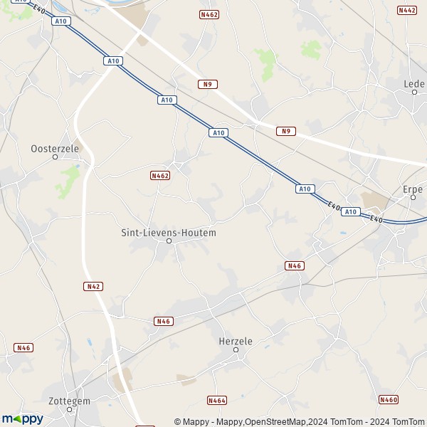 De kaart voor de stad 9520-9521 Sint-Lievens-Houtem