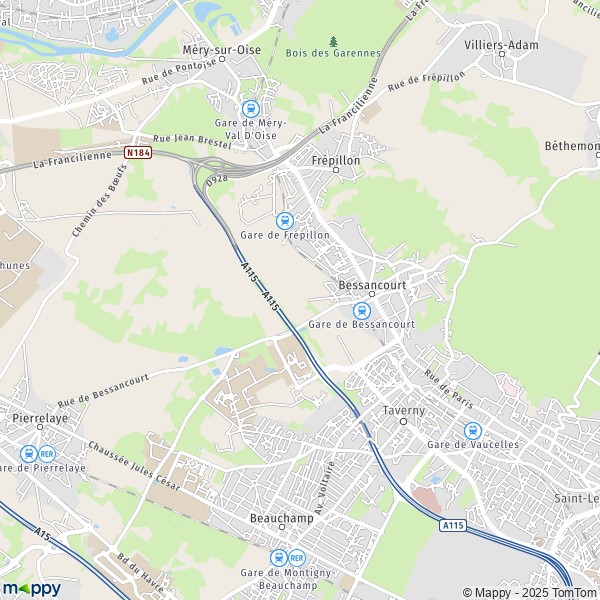 De kaart voor de stad Bessancourt 95550