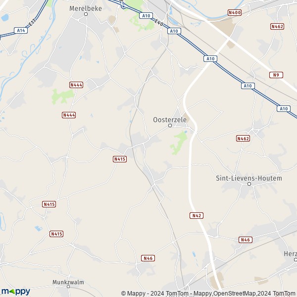 De kaart voor de stad 9620-9860 Oosterzele