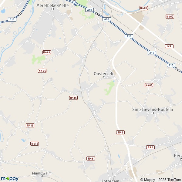 De kaart voor de stad 9620-9860 Oosterzele