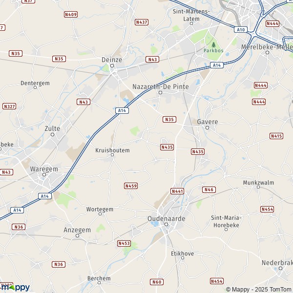 De kaart voor de stad 9700-9890 Kruisem
