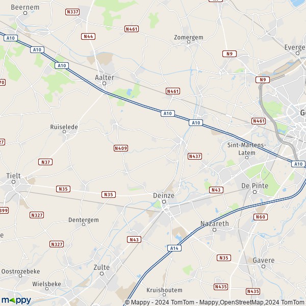 De kaart voor de stad 9800-9850 Deinze