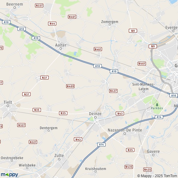 De kaart voor de stad 9800-9850 Deinze