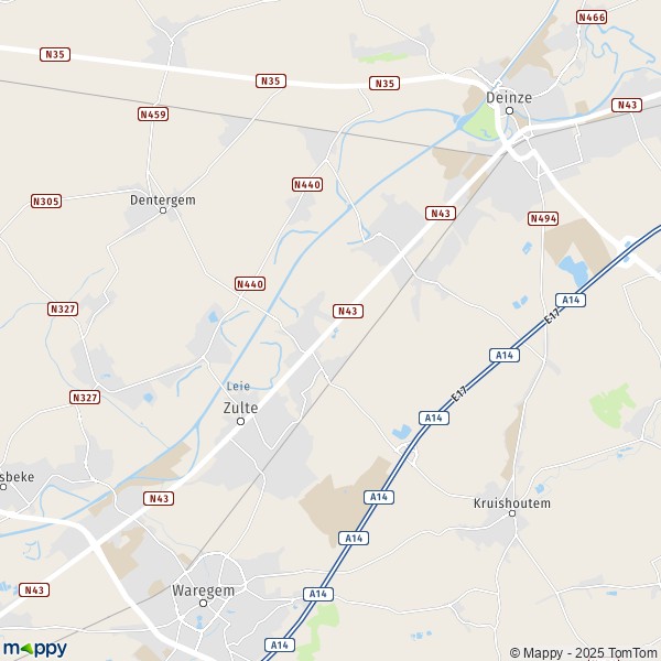 De kaart voor de stad 9800-9870 Zulte