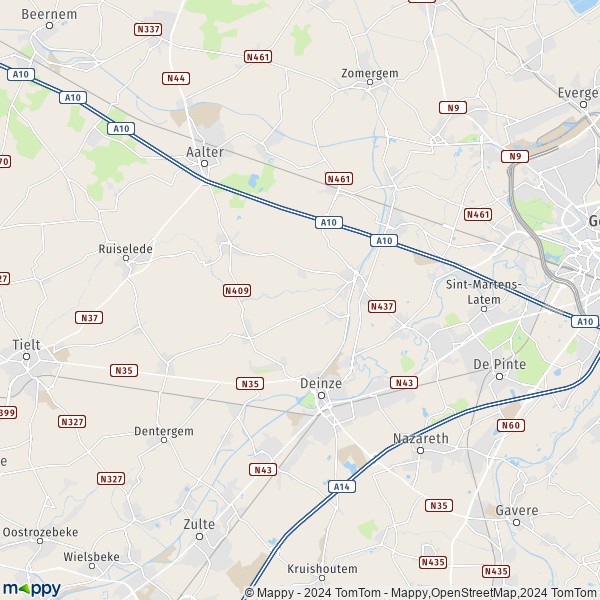 De kaart voor de stad Nevele, 9850 Deinze
