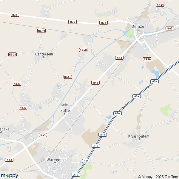 De kaart voor de stad 9870 Zulte