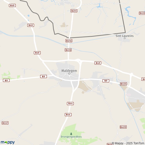 De kaart voor de stad 9900-9992 Maldegem